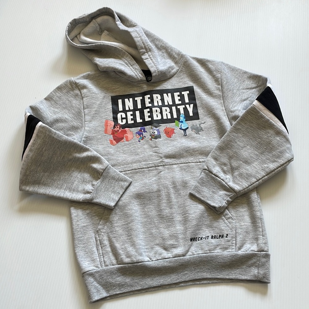 Disney Wreck-It Ralph 2 Hooded sweatshirt.  Gray with black stripes. Size small